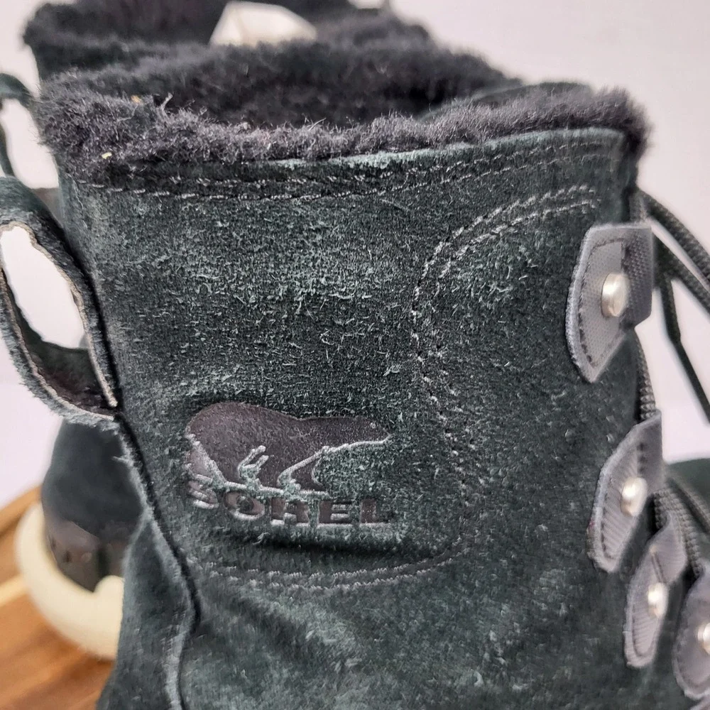 Sorel‎ Explorer II Joan Black Waterproof Suede Winter Boots NL4462-010 Womens 7